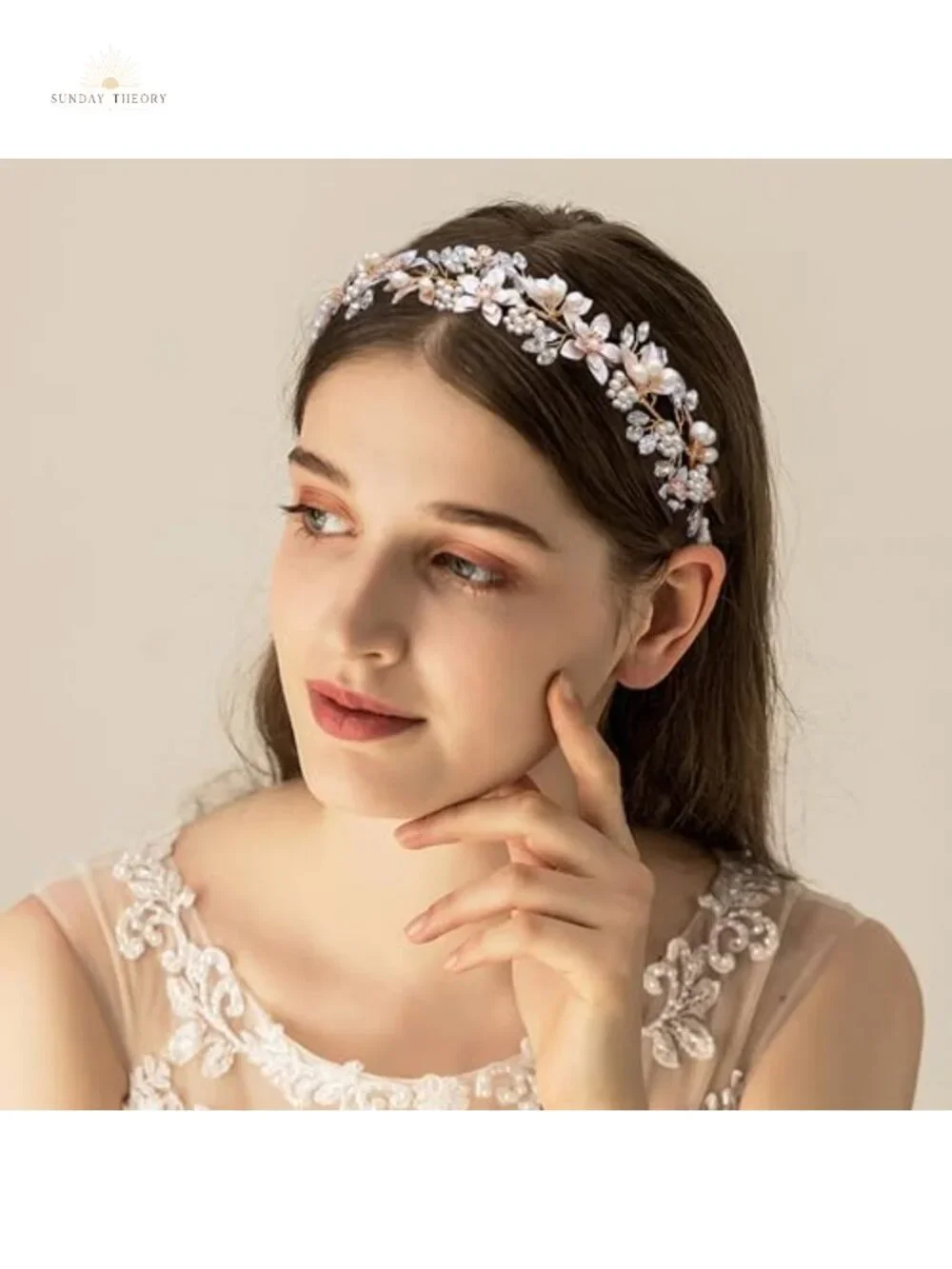 Bridal Pearl Headband Wedding Hair Accessory Floral Design